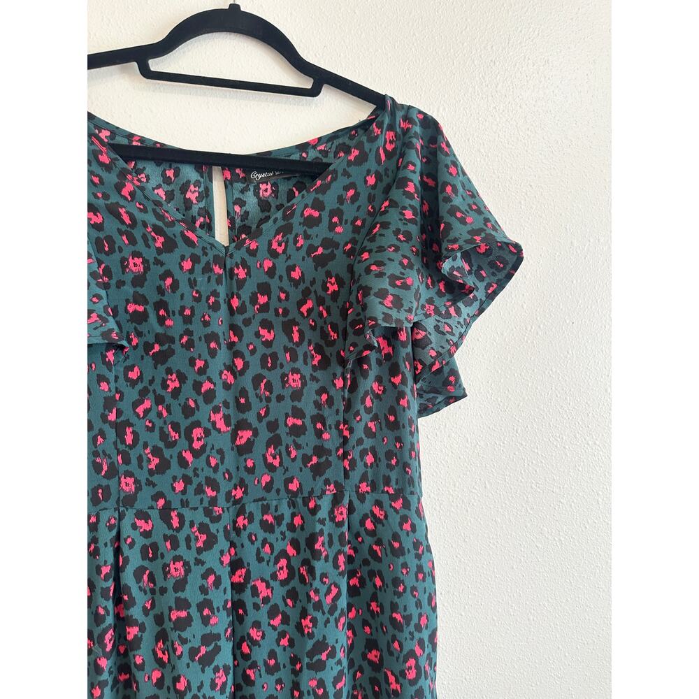 Dark Teal and Hot Pink Cheetah Print Jumpsuit size large - Picture 4 of 12